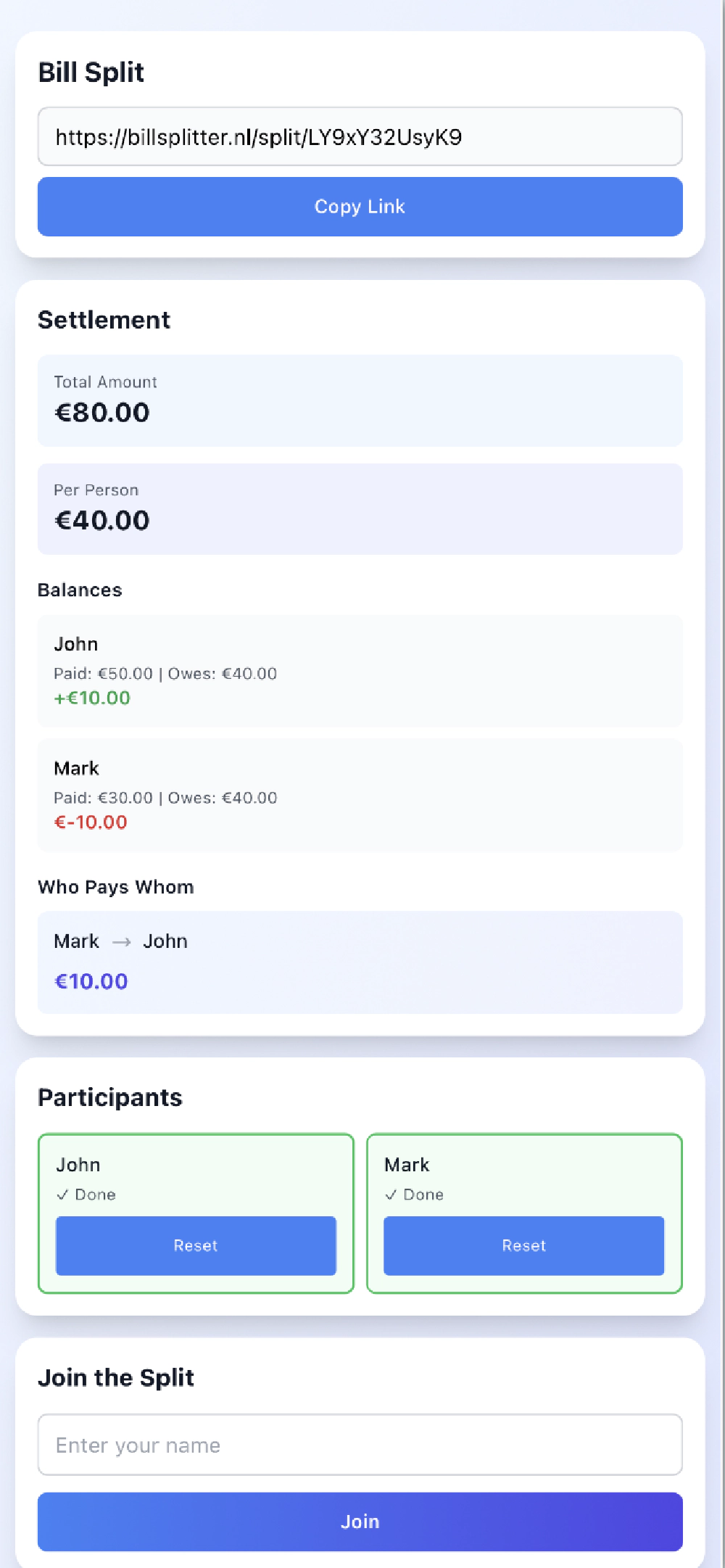 Mobile view of the split page